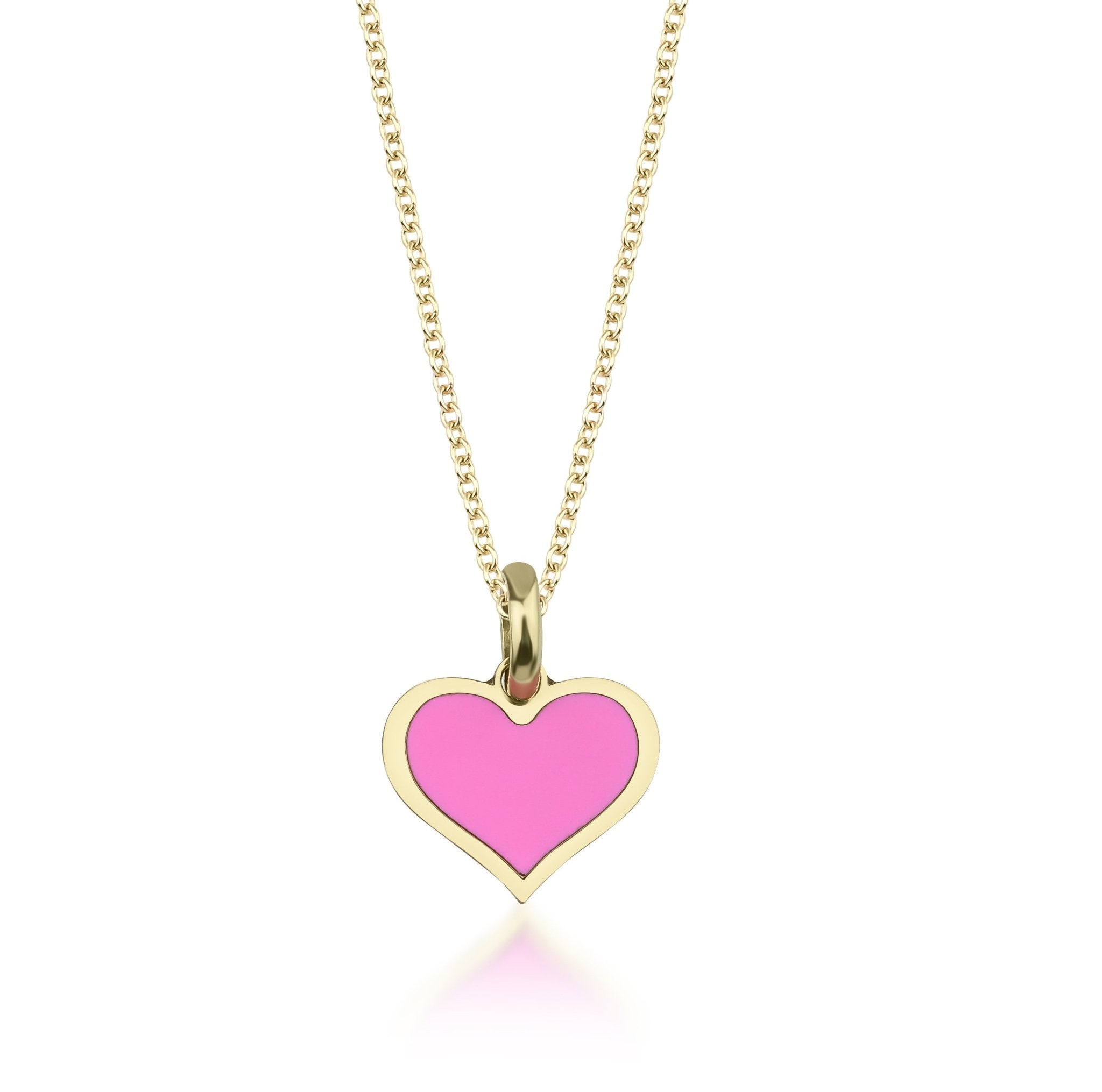 14K yellow gold necklace featuring a pink heart pendant, perfect for everyday wear and elegant gift-giving.