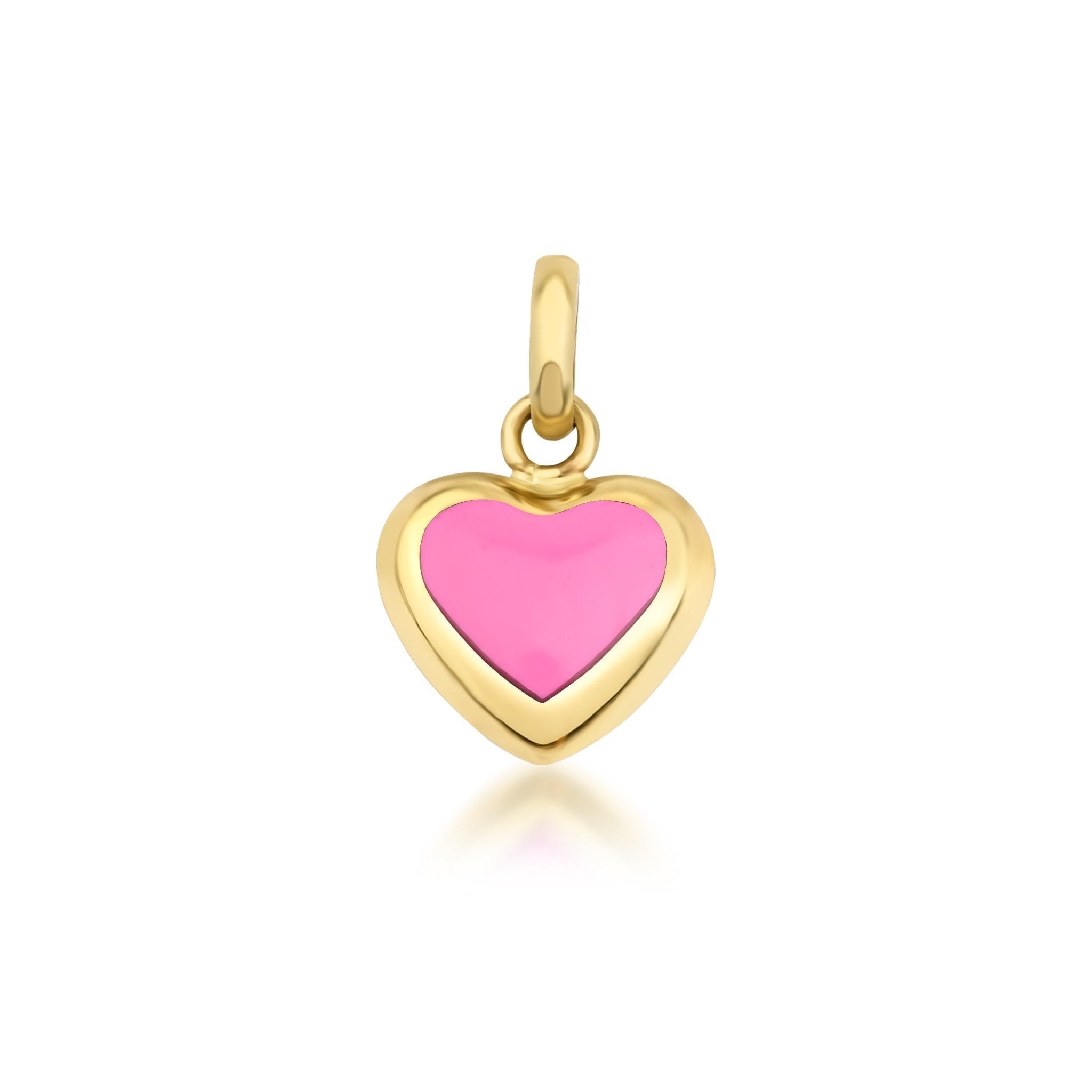 14K yellow gold pink puffed heart pendant necklace, dainty and classy jewelry piece for everyday use.