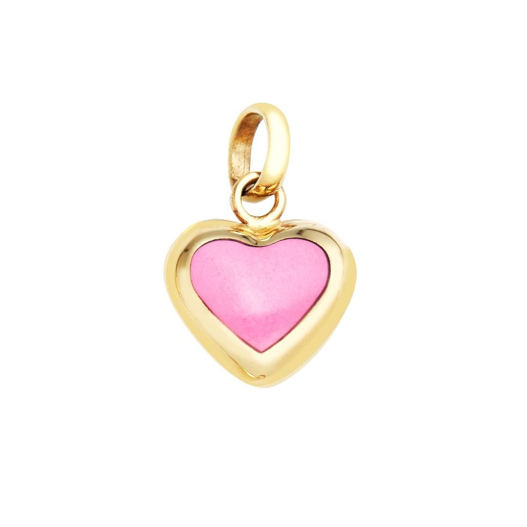 14K yellow gold pink puffed heart pendant charm, dainty design for everyday wear, comes in a gift box.