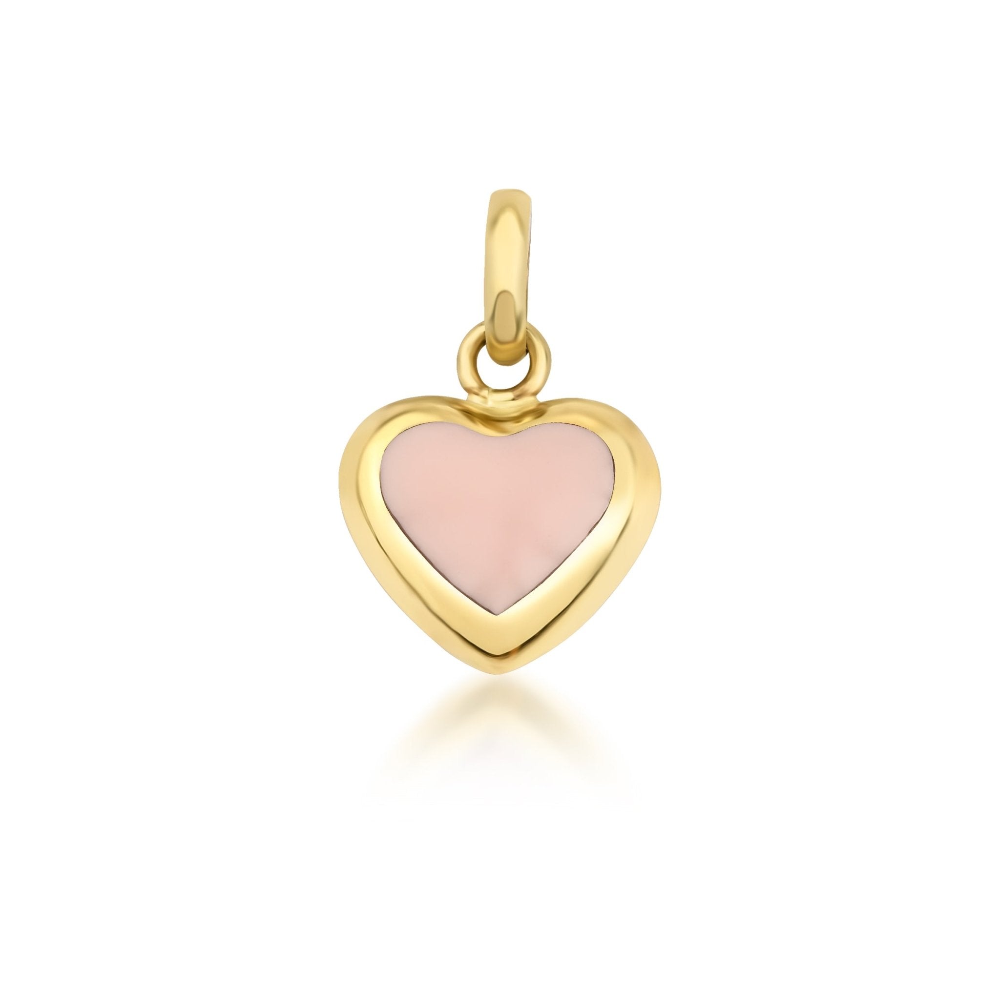 14K yellow gold pink heart pendant necklace, 9.5mm wide, 8.50mm high, dainty and classy for everyday wear.