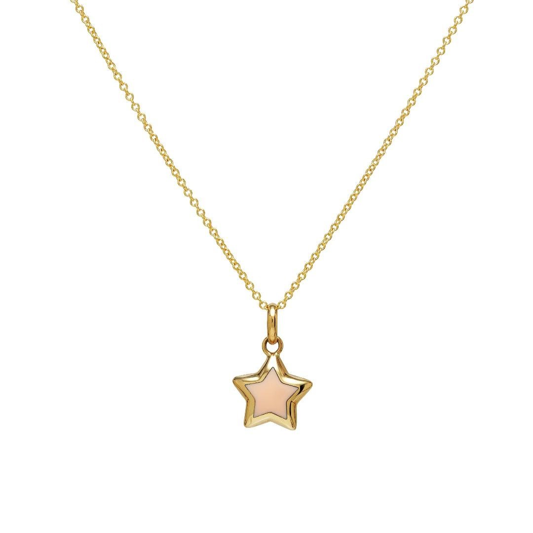14K yellow gold puffed pink star necklace featuring a delicate star pendant, perfect for everyday wear.