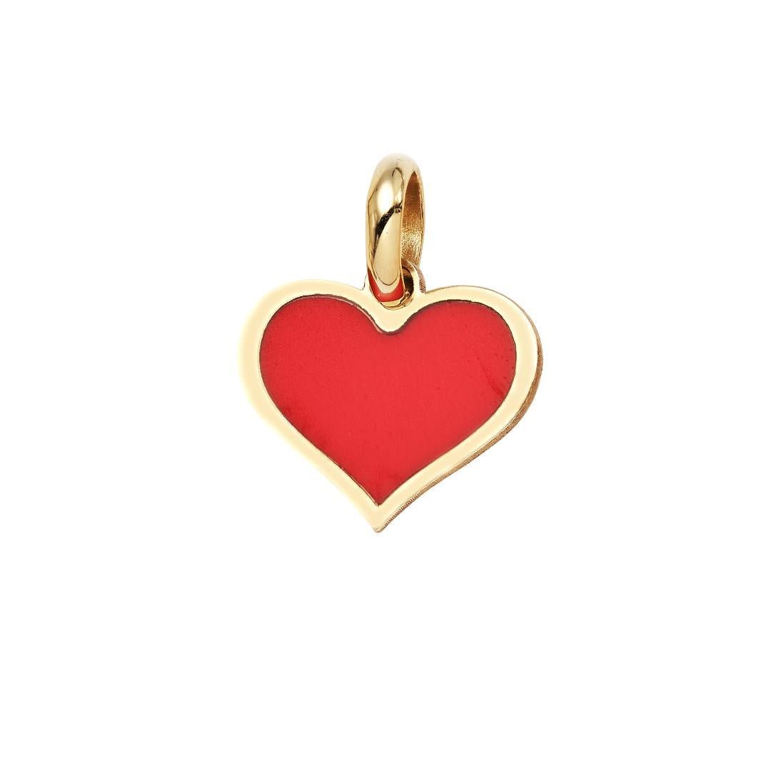 14K yellow gold heart pendant with red coral, dainty and elegant design, perfect for everyday wear.