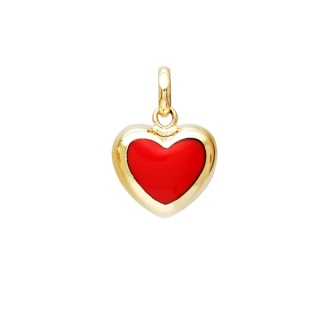 14K yellow gold red coral puffed heart pendant necklace for everyday elegance