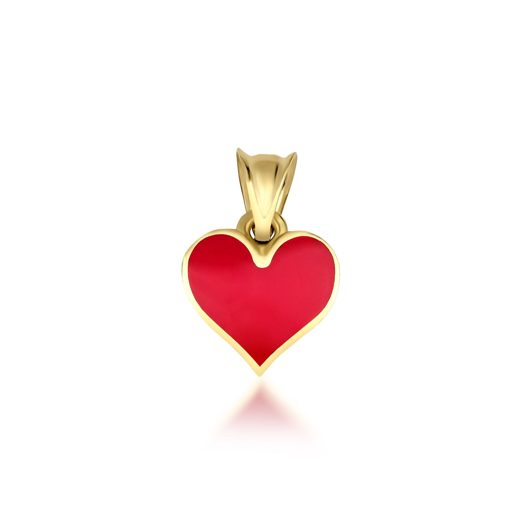 14K yellow gold red enamel heart pendant, dainty and elegant design, perfect for everyday wear.