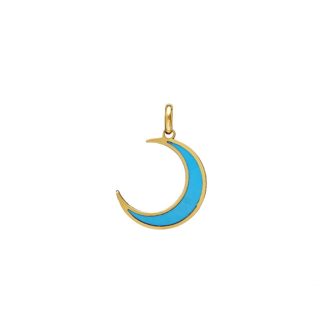 14K yellow gold crescent moon pendant with turquoise accents, elegant and perfect for everyday wear.