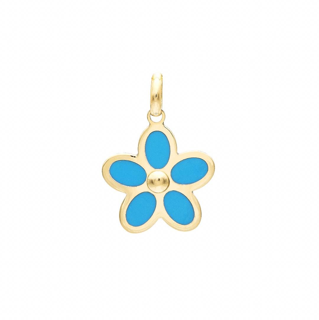 14K yellow gold daisy flower pendant with natural turquoise gemstone, perfect for everyday wear and gifting.