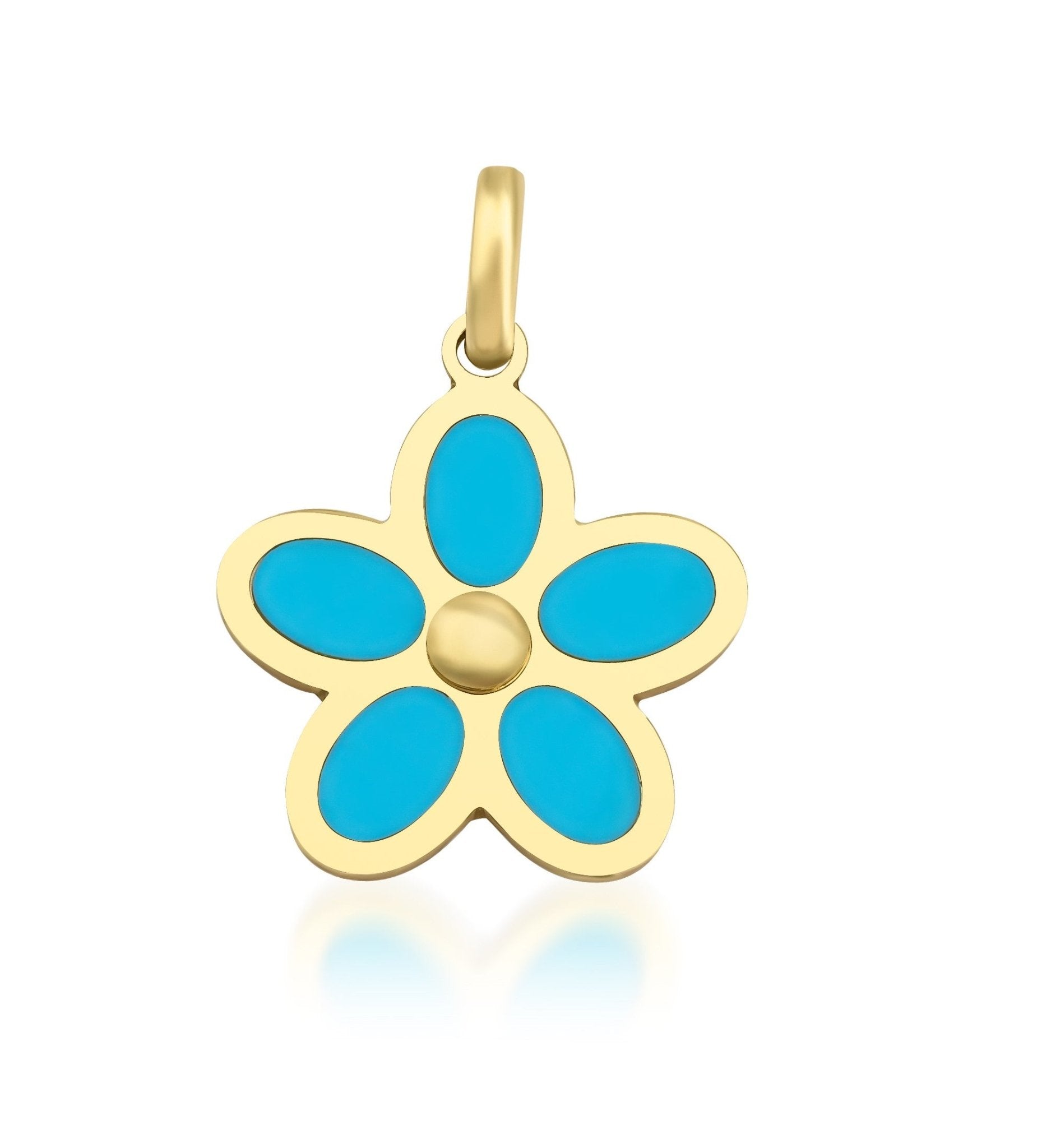 14K yellow gold turquoise daisy flower pendant necklace, elegant and delicate design for everyday wear.