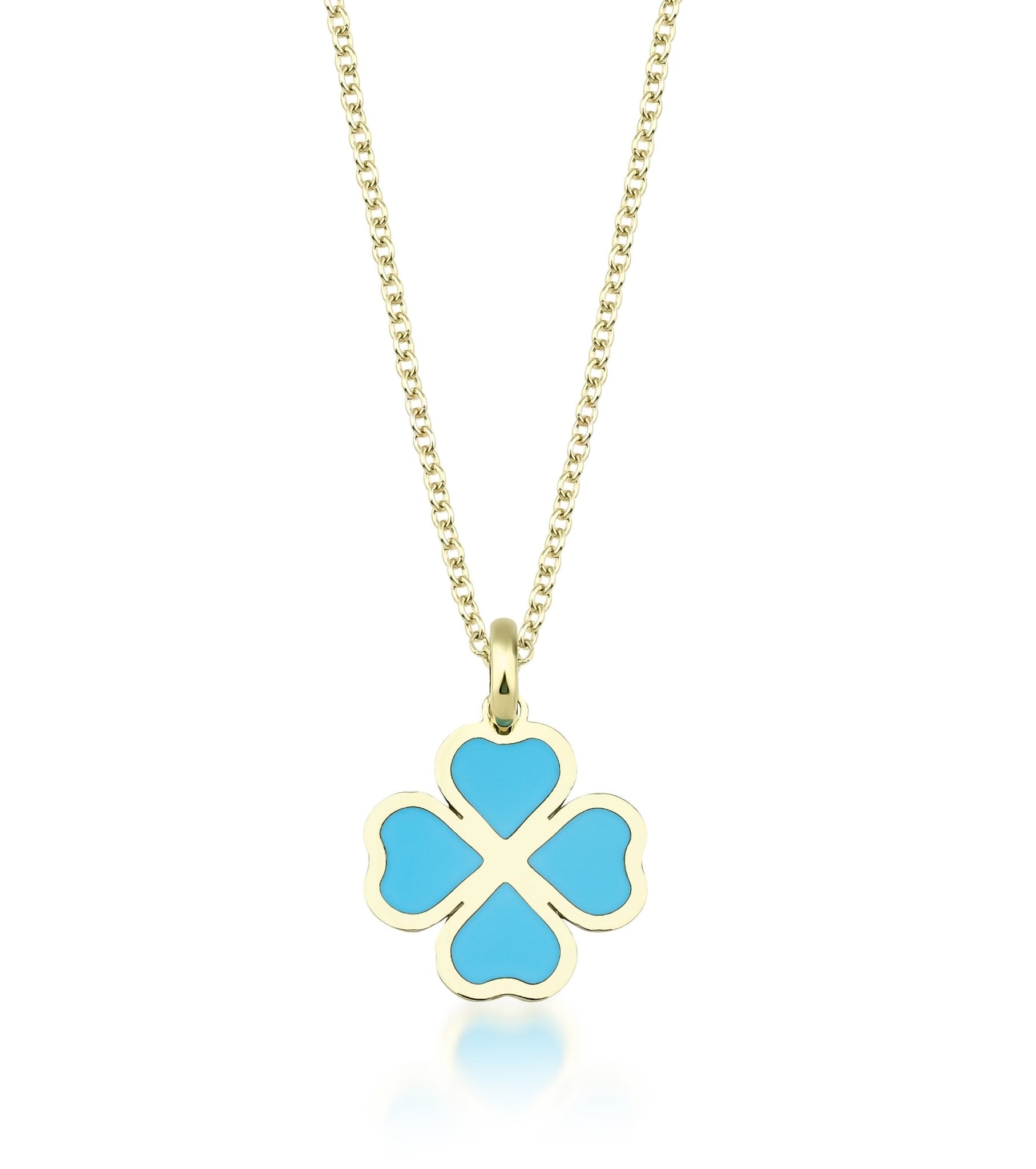 14K yellow gold turquoise four leaf clover pendant necklace, elegant and dainty jewelry perfect for everyday wear.