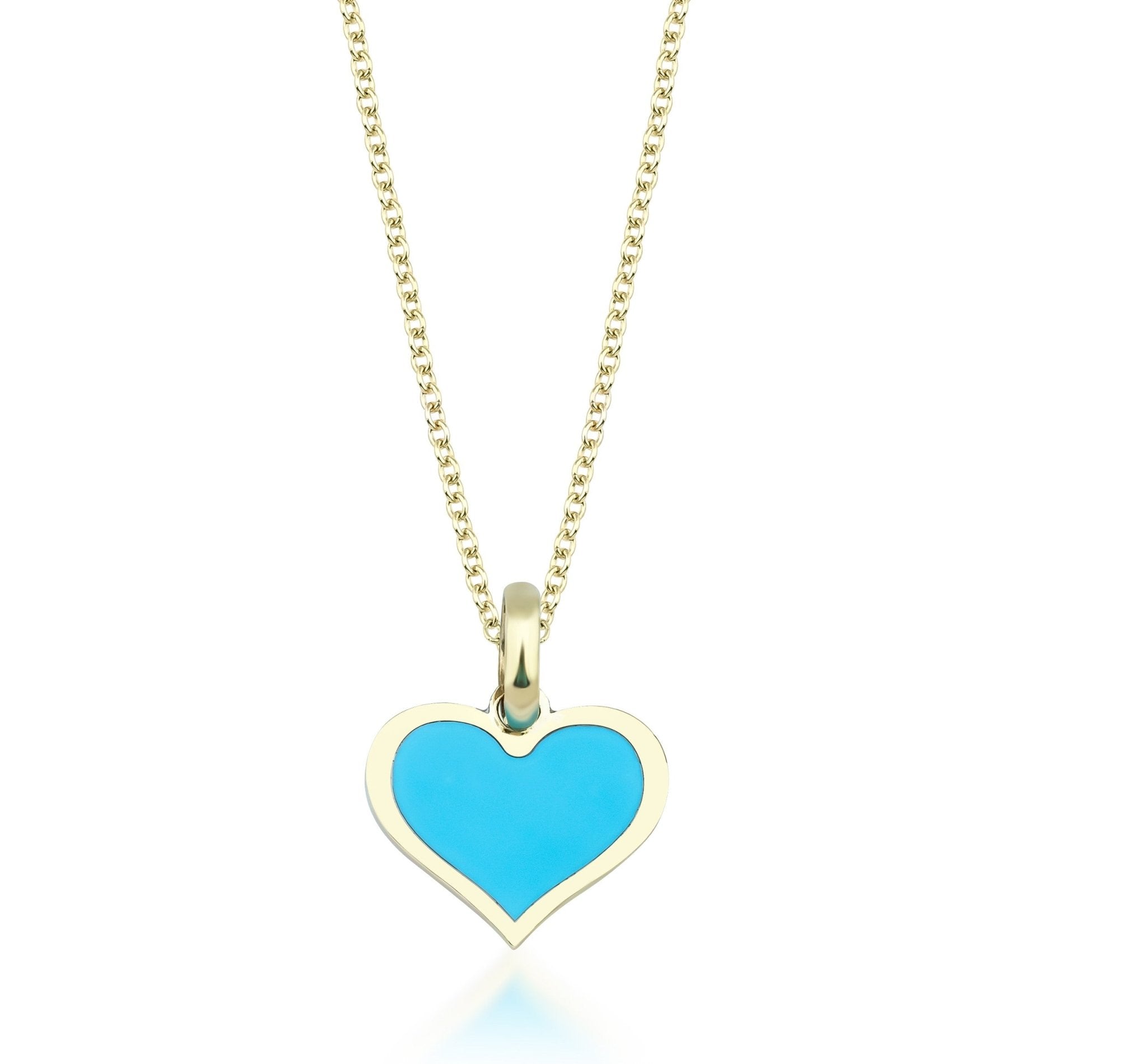 14K yellow gold necklace featuring a turquoise heart pendant, perfect for everyday wear.