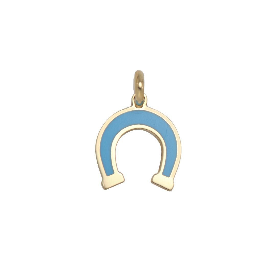 14K yellow gold turquoise horseshoe pendant, stylish jewelry for everyday use, classy and delicate design.