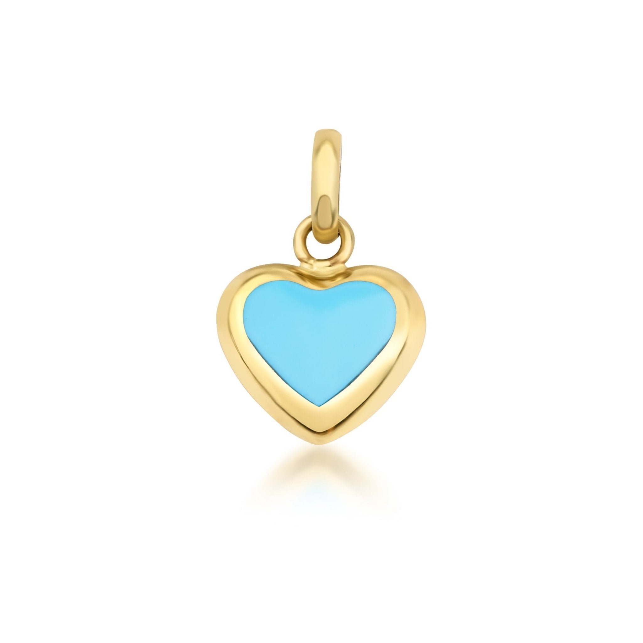 14K yellow gold turquoise puffed heart pendant necklace, delicate and classy, perfect for everyday wear.