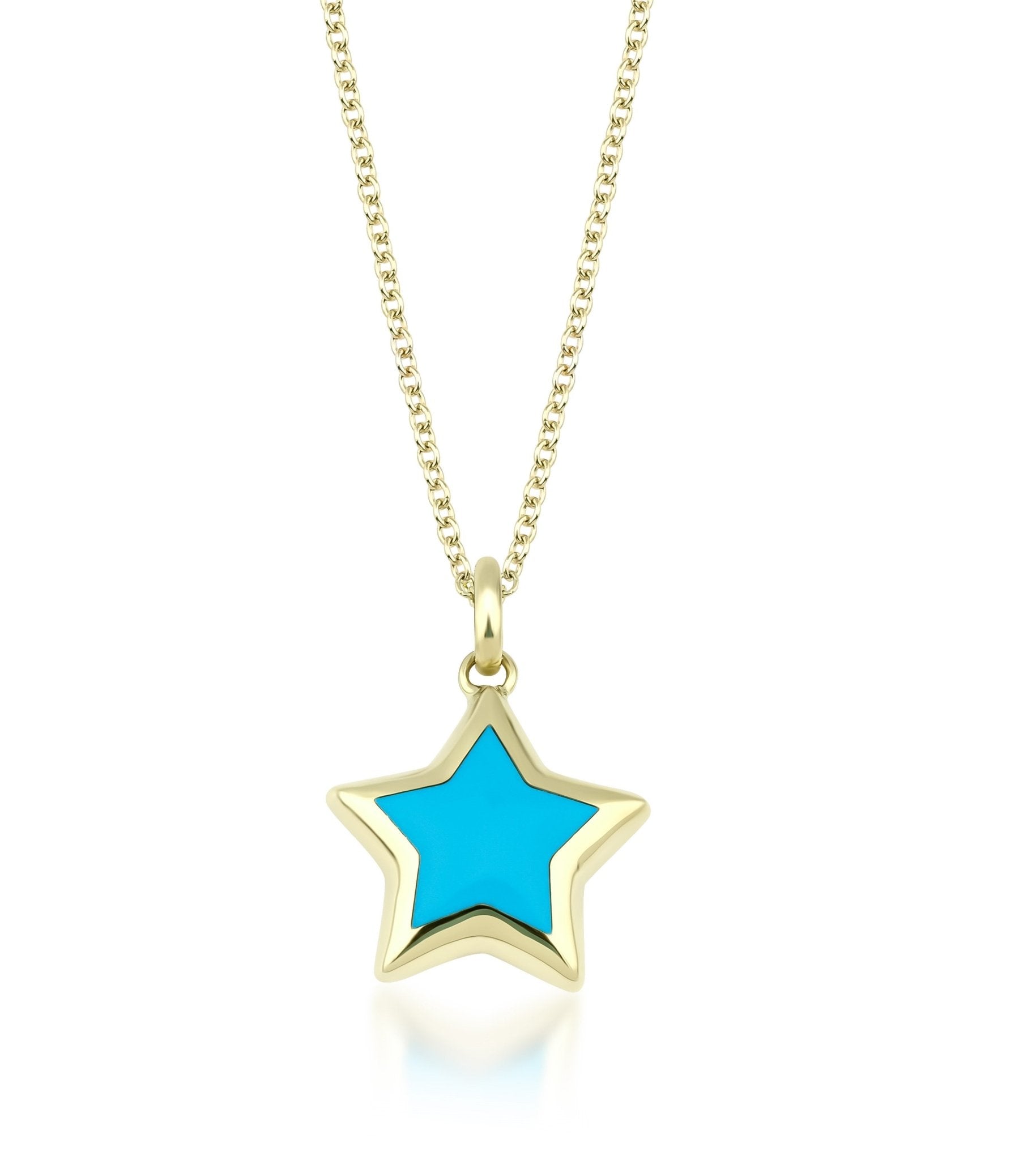14K yellow gold turquoise puffed star necklace, delicate star pendant, perfect for everyday wear.
