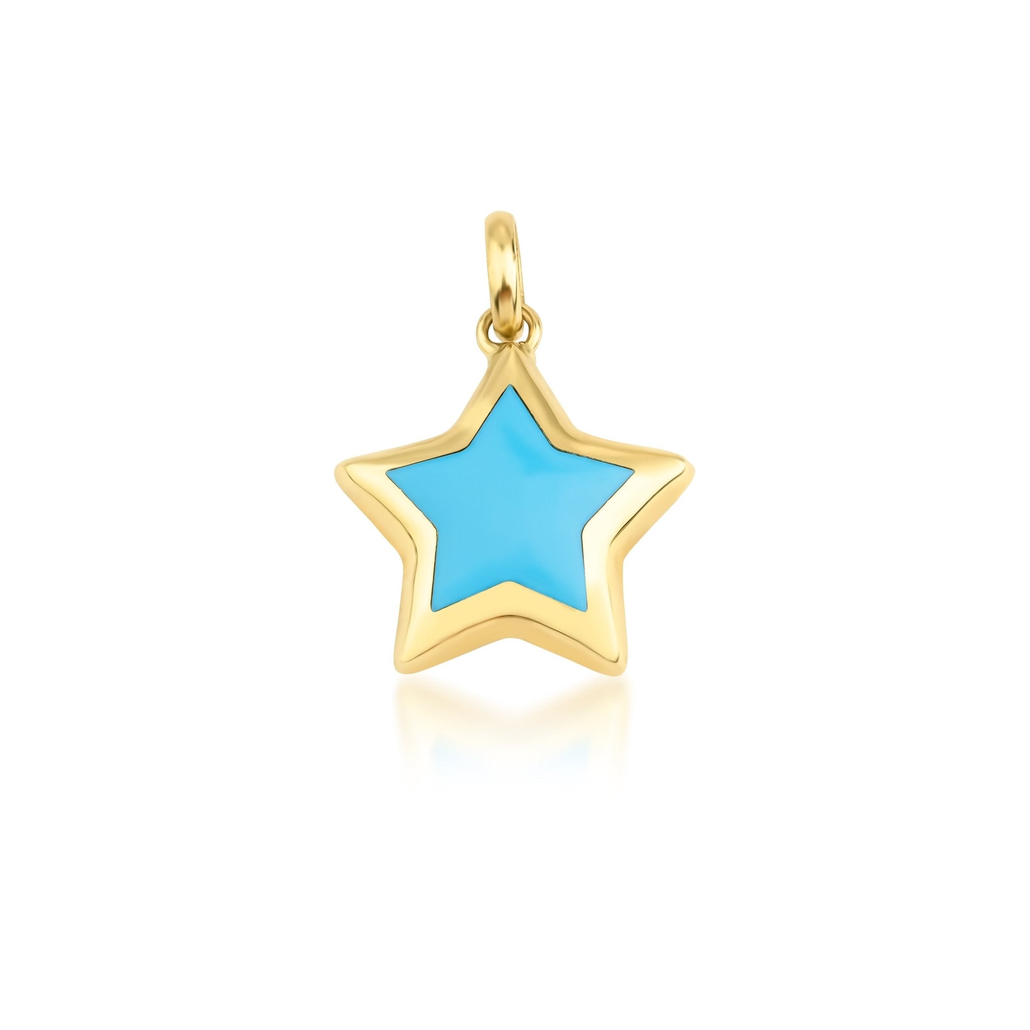 14K yellow gold turquoise puffed star pendant, perfect for everyday wear and stylish jewelry collection.