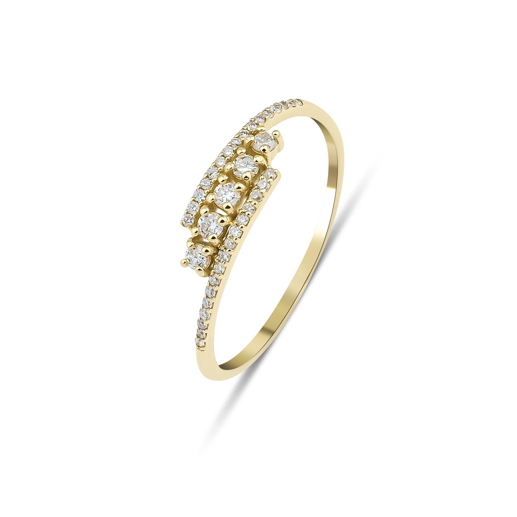 14K yellow gold women's diamond ring featuring 37 round natural diamonds, 0.30 carats, minimalist design.