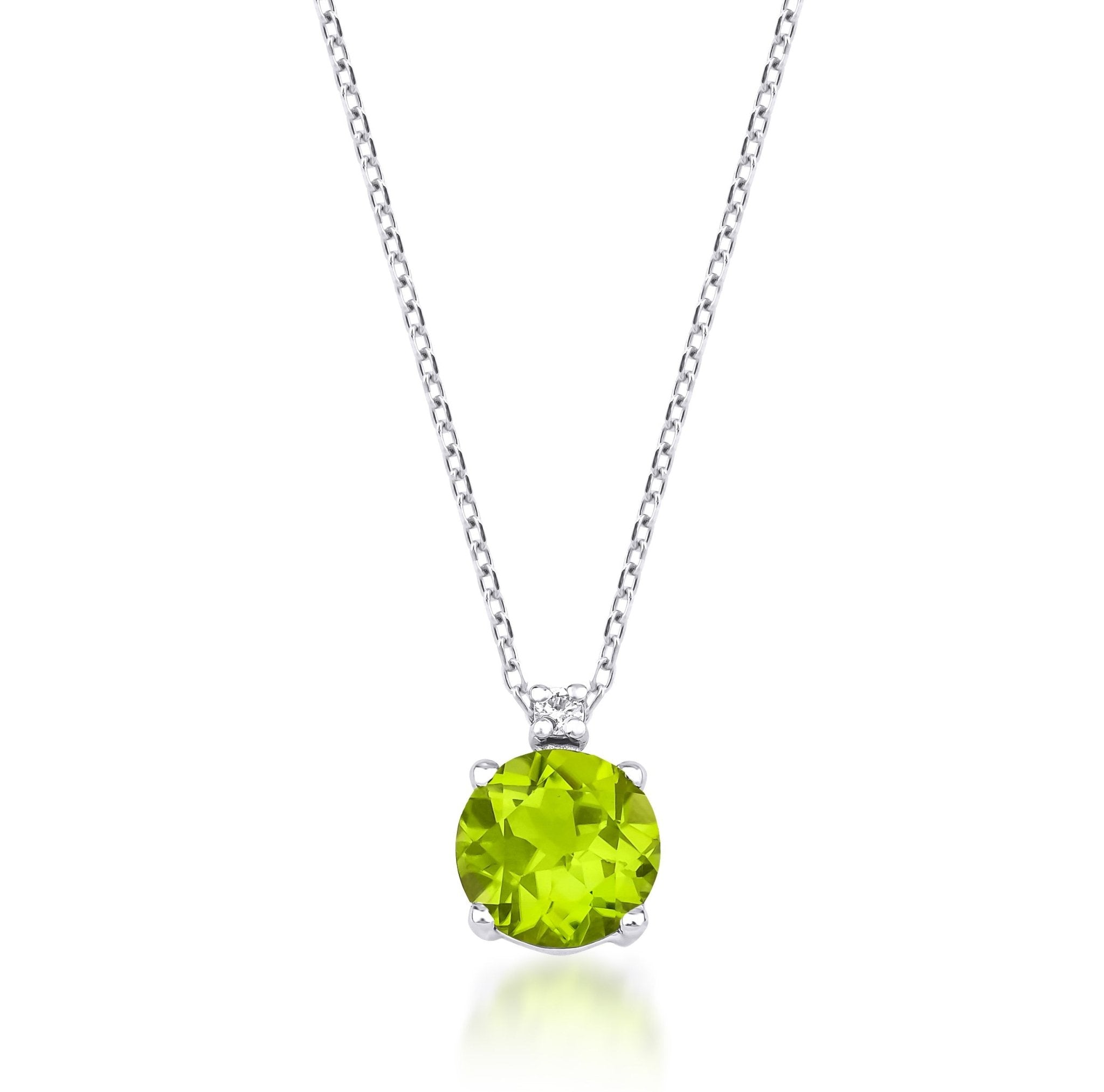 14K yellow gold necklace featuring a natural peridot pendant with diamond accents, elegant and perfect for everyday wear.