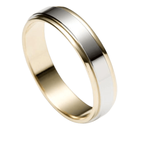 Platinum and 18K solid yellow gold wedding band, 5mm width, satin and shiny finish, comfort fit design.
