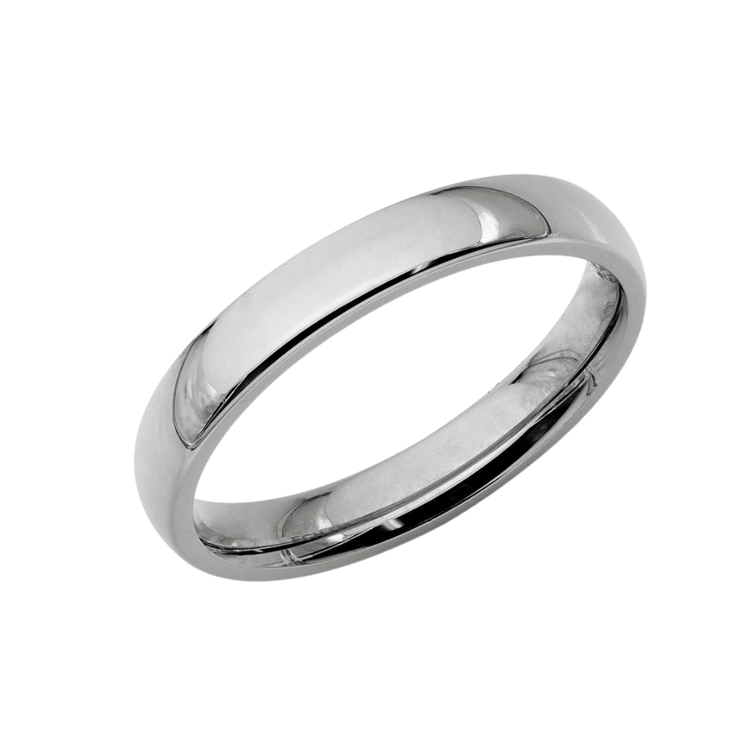 3mm solid white gold plain dome wedding band with shiny finish, comfort fit, available in 10K, 14K, 18K.