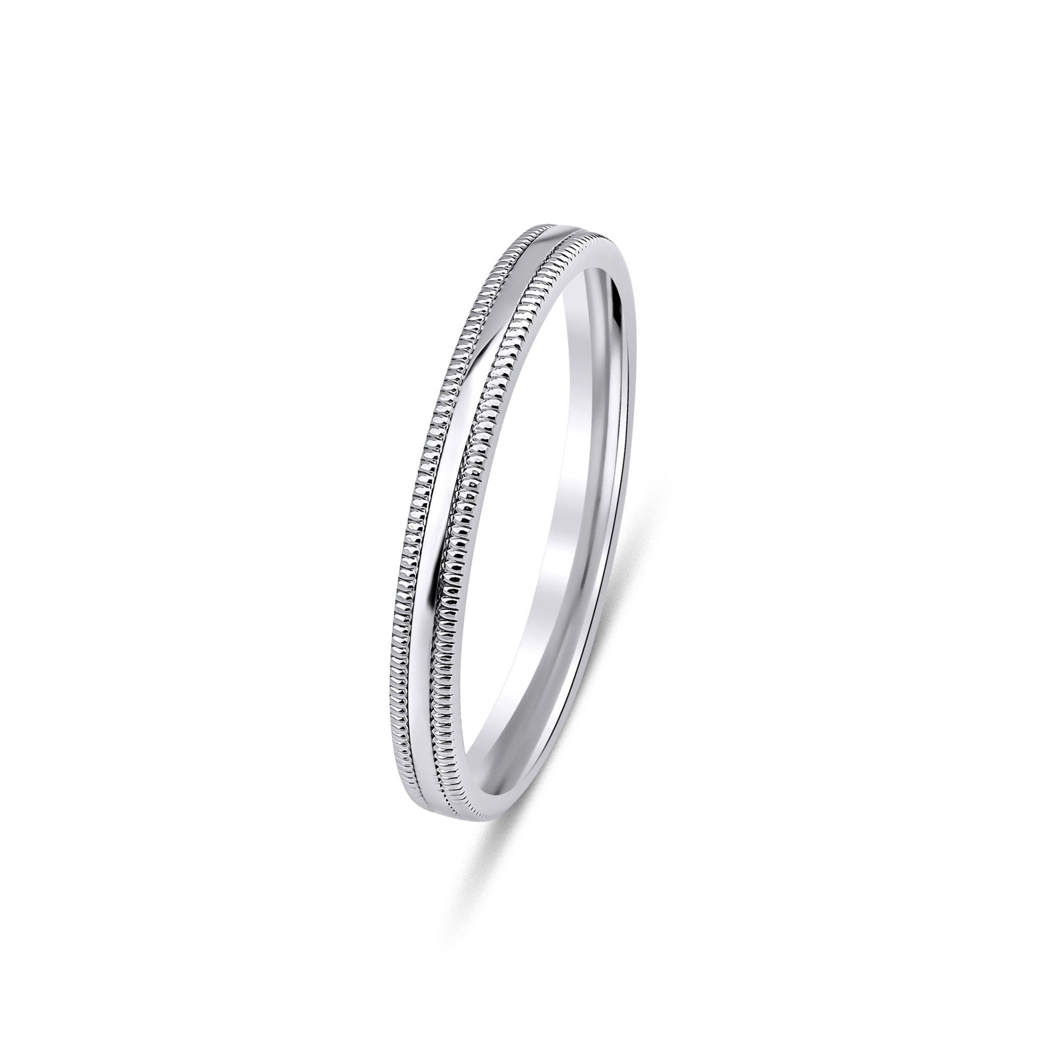 3mm Dome Milgrain Platinum Wedding Band for Men and Women, shiny finish and comfort fitted, made in New York.