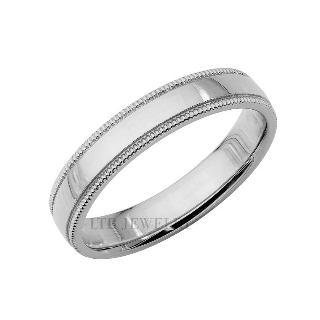 4mm 14K Gold unisex milgrain dome wedding band with shiny finish, comfort fit, made in New York, USA.