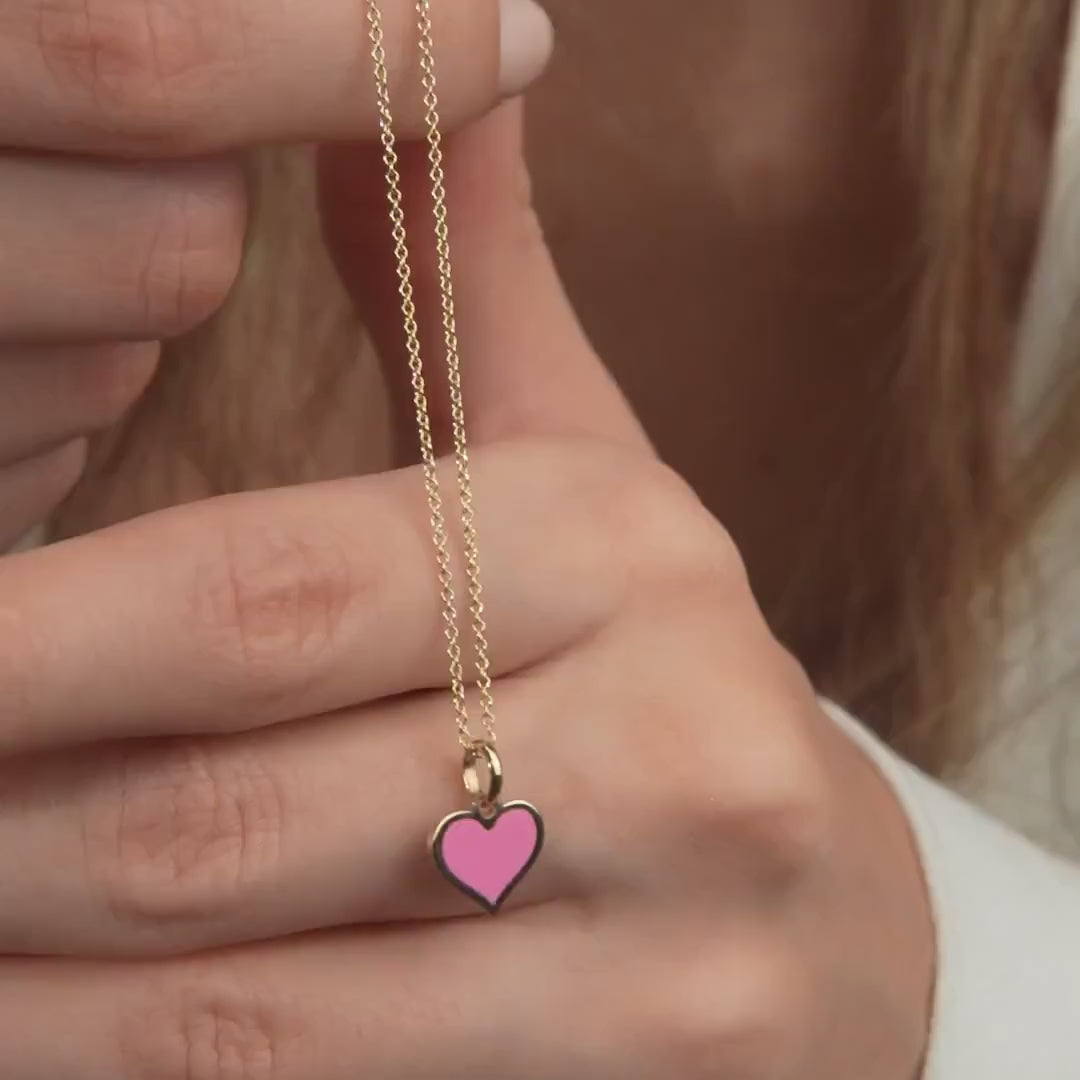 14K yellow gold necklace featuring a pink heart pendant, perfect for daily wear and stylish occasions.