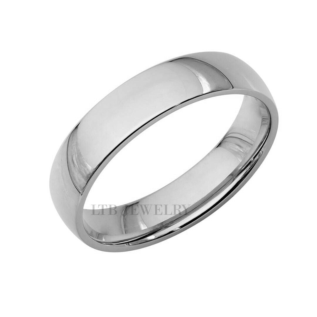 5mm 14K Gold classic plain dome wedding band with shiny finish, unisex comfort fit, manufactured in New York.