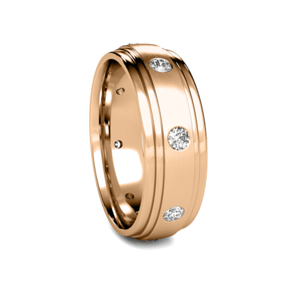 7mm 14K Yellow Gold Diamond Mens Wedding Band with satin finish and round diamonds, comfort fitted, 0.40 carats.