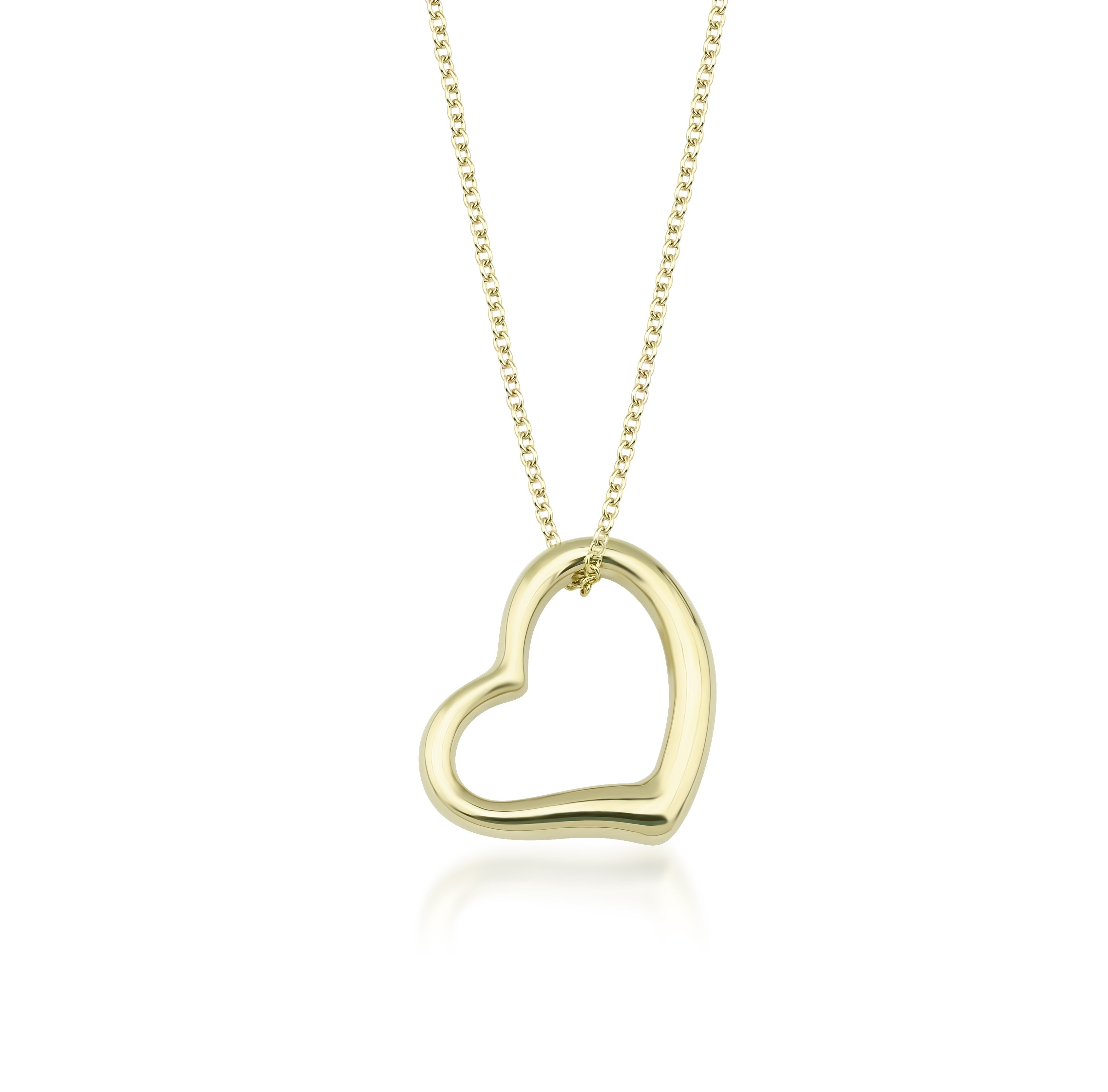 14K yellow gold heart necklace with delicate open heart pendant, perfect for everyday wear.