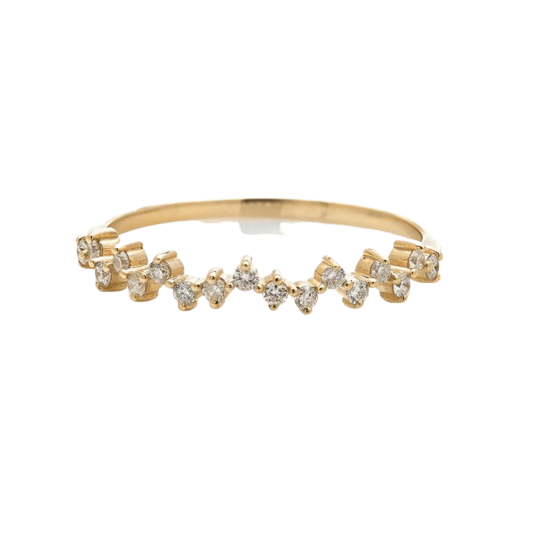 14K yellow gold diamond cluster ring featuring 17 round diamonds with shiny finish, perfect for minimalist everyday wear.