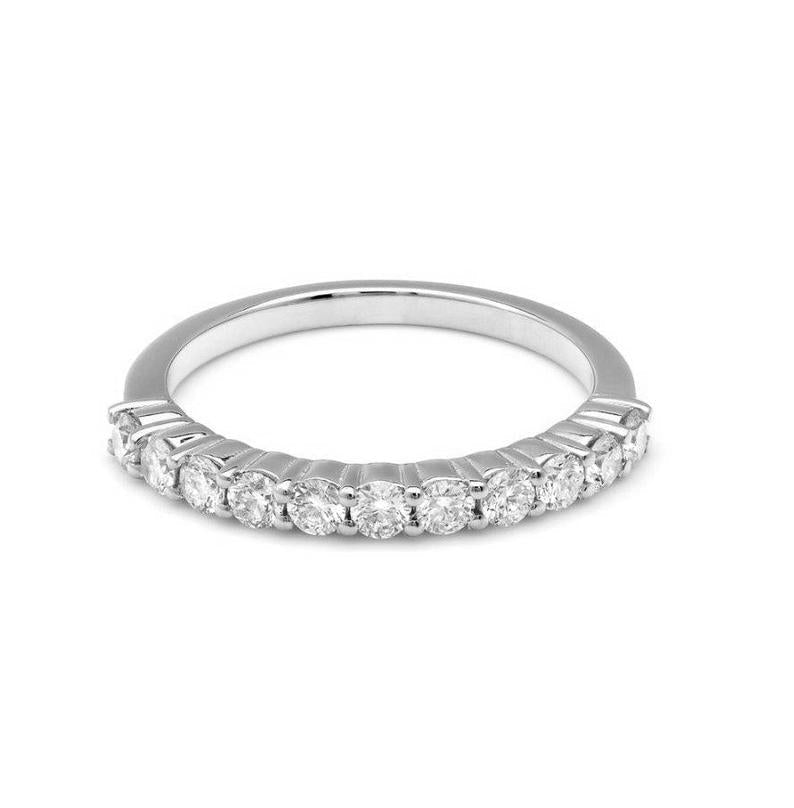 14K yellow gold half eternity diamond wedding ring with 11 round diamonds, shiny finish, and total carat weight of 0.55.