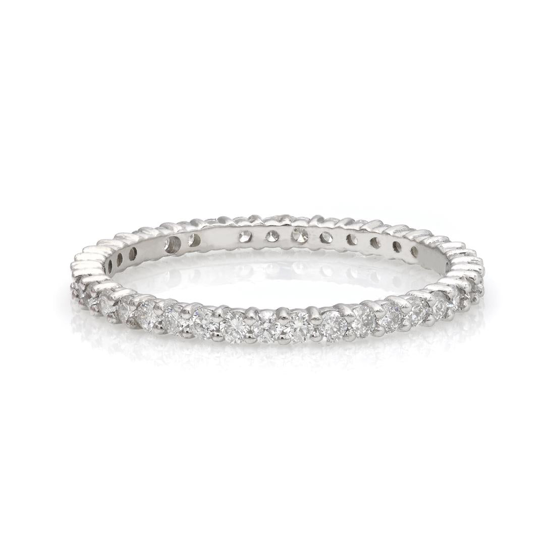 14K gold full eternity diamond wedding ring with 34 round diamonds, shiny finish, 1.9mm width, size 4-8, 0.70 carat.