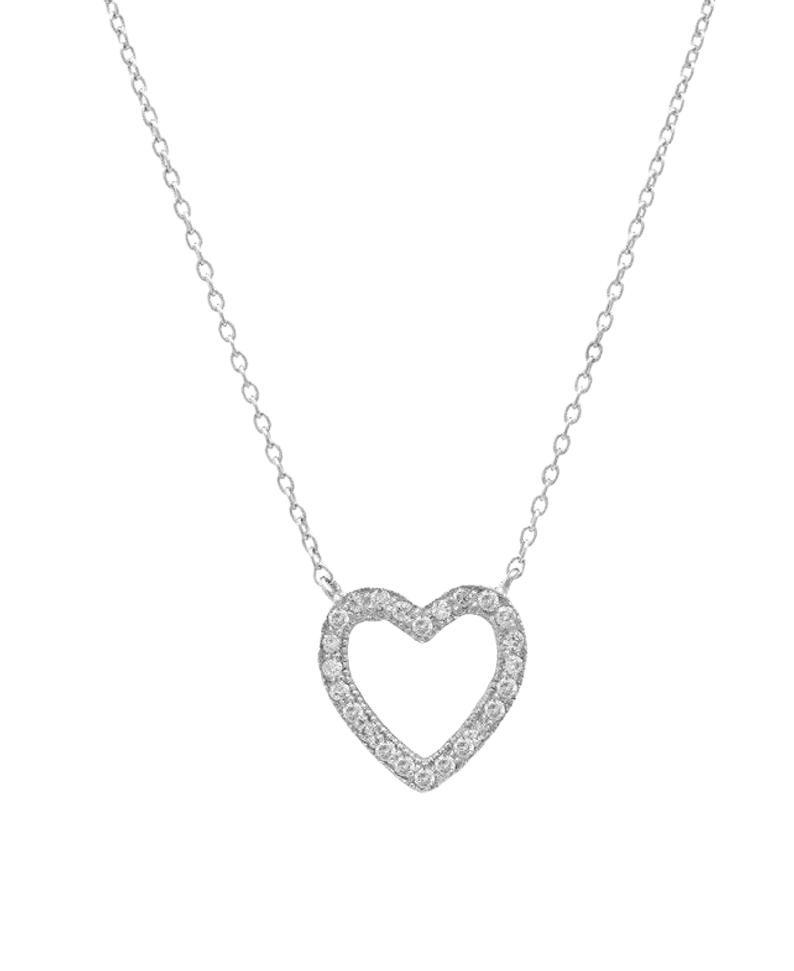 14K solid white gold dainty heart necklace with diamond embellishments, perfect for everyday wear.