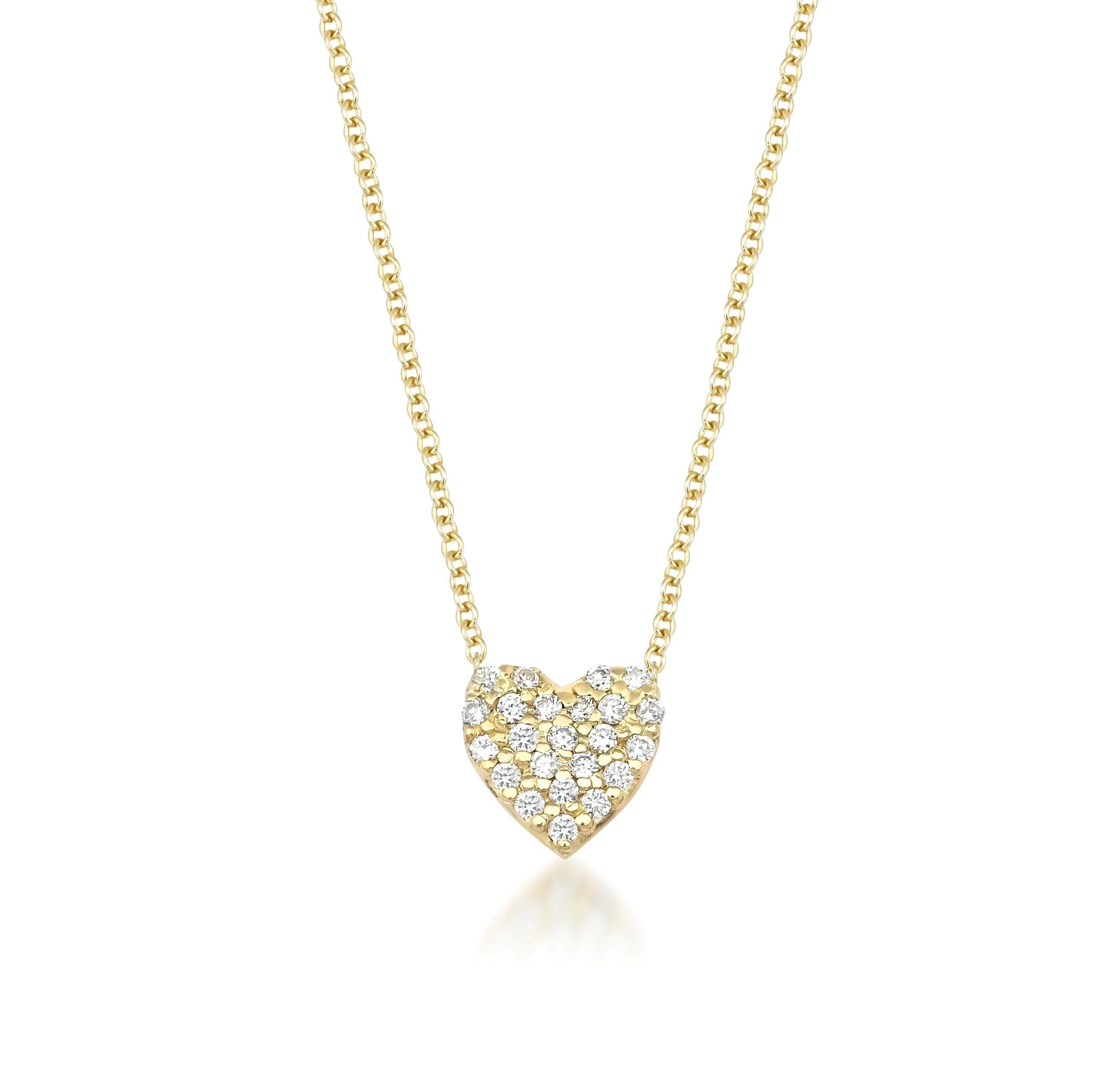 14K solid yellow gold minimalist heart necklace adorned with sparkling diamonds, perfect for everyday elegance.