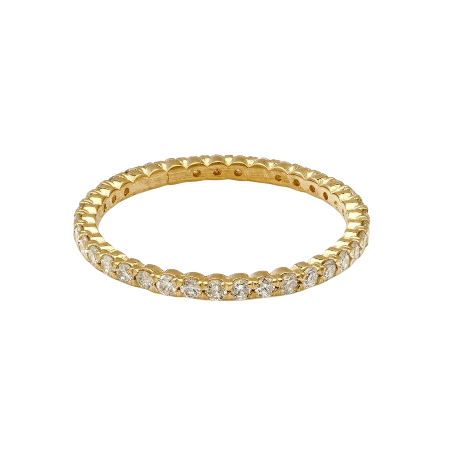 14K gold full eternity diamond wedding ring featuring 37 round diamonds with a shiny finish, size 4-8.