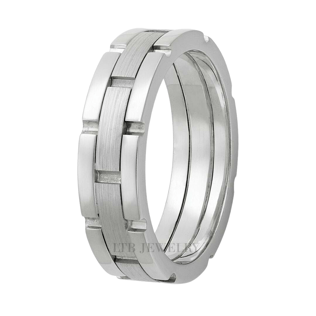 Handmade Platinum Wedding Ring with Satin Finish and Shiny Edges, Comfort Fit, 6mm Wide, Crafted in New York.