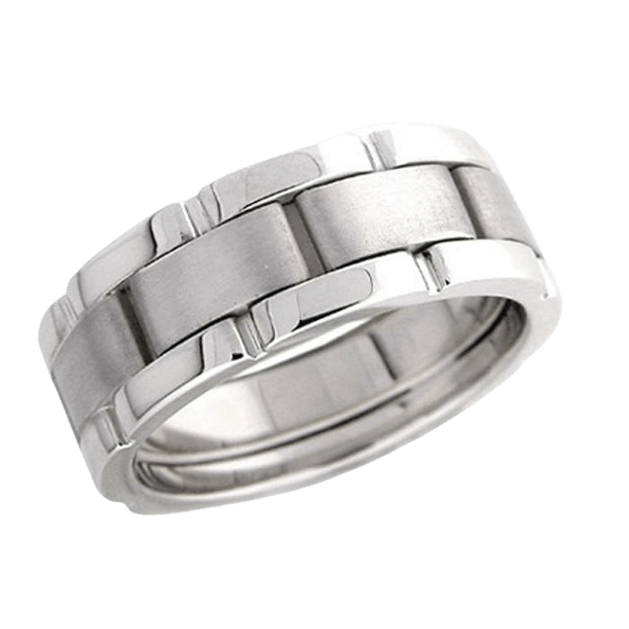 Handmade Platinum Men's Wedding Band featuring satin and shiny finish, 8mm wide, comfort fit, crafted in New York.