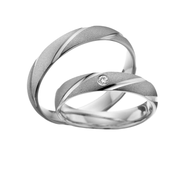 Platinum His and Hers Diamond Wedding Bands Set with shiny and stone finish, featuring a round cut diamond.
