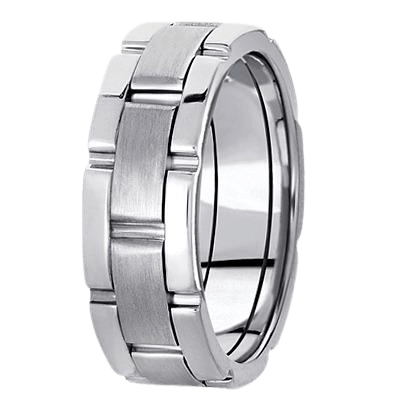 Handmade Platinum Mens Wedding Band, 7mm wide, satin finish center with shiny edges, comfort fit, crafted in New York.
