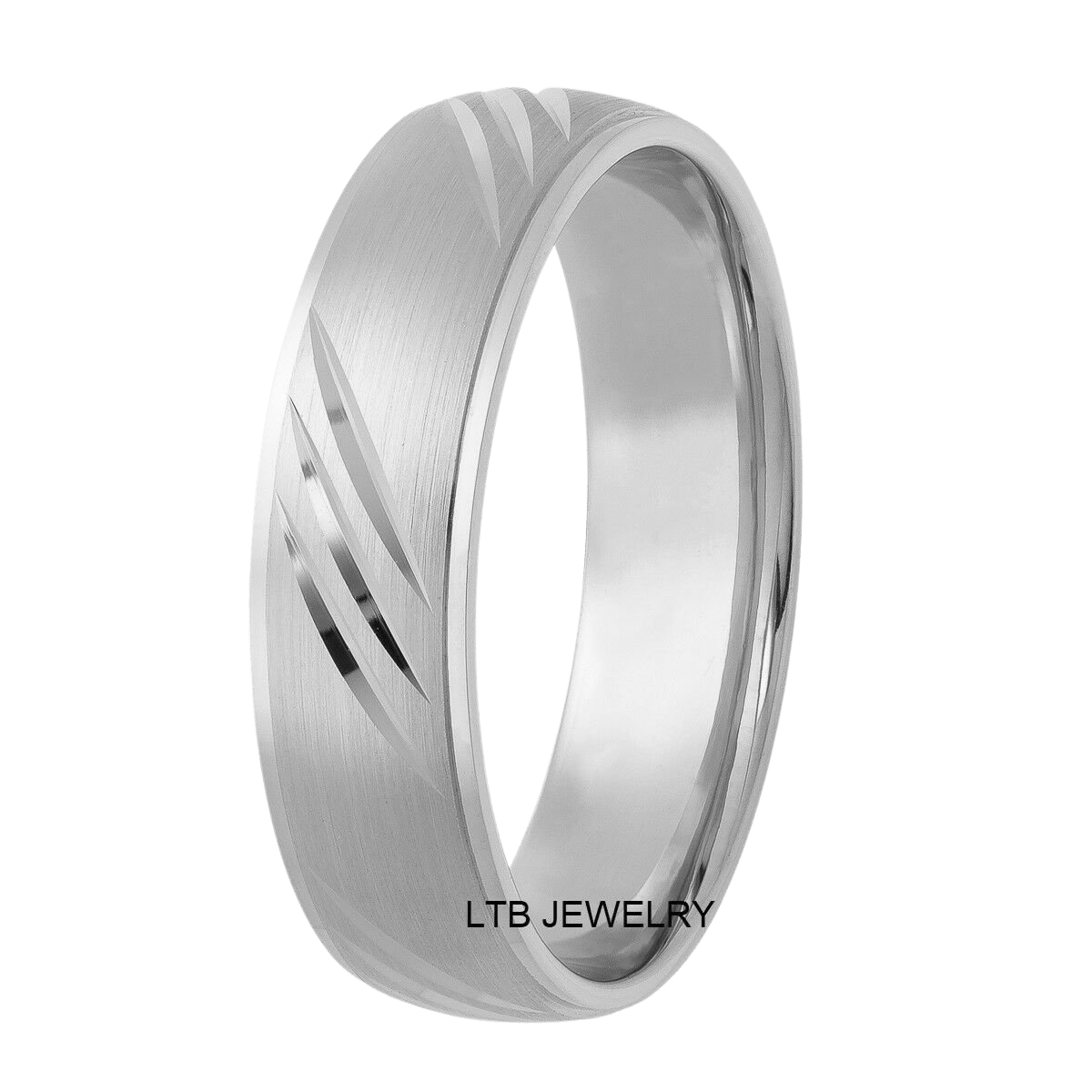 Mens Platinum Wedding Band 6mm with satin finish and shiny edges, comfort fit, handmade in New York, available in various styles.