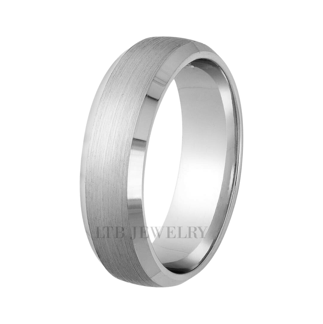 7mm unique platinum men's wedding band with satin finish center and shiny edges, comfort fitted, made in New York.