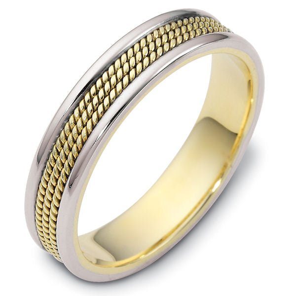 Two Tone Gold Rope Braided Handmade Wedding Band in 10K, 14K, 18K with shiny finish and comfort fit.