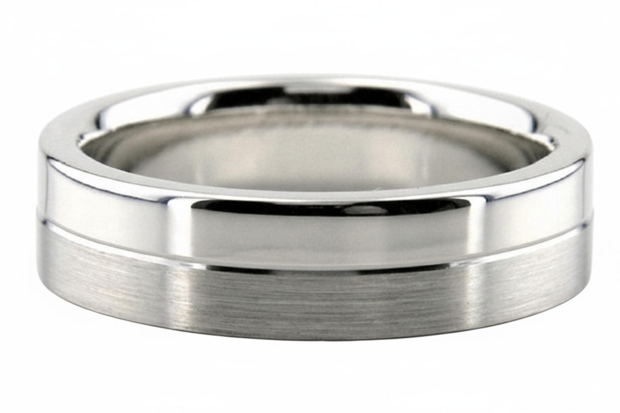 Alliances pour hommes en or blanc 14 carats, finition satinée et brillante