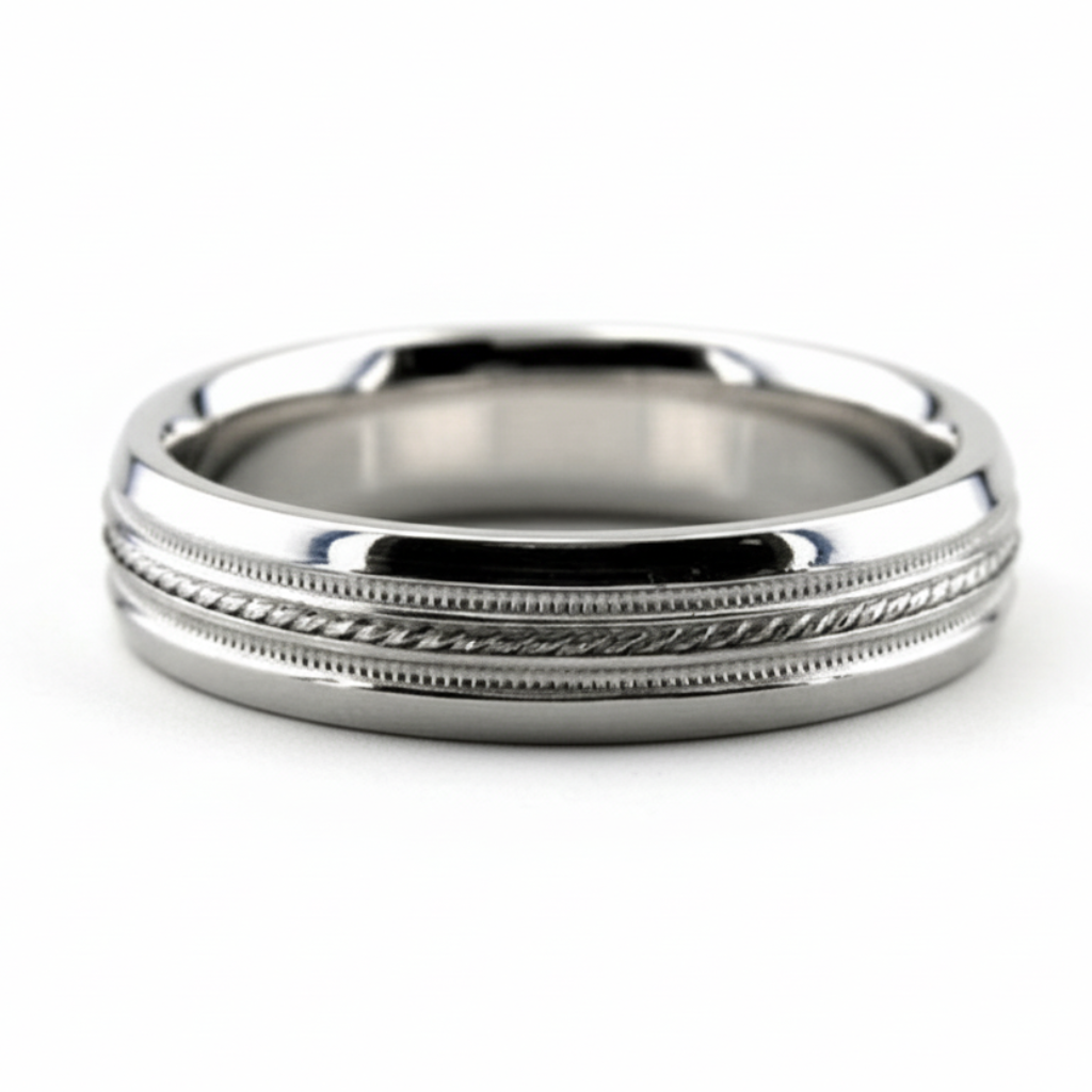14K White Gold Milgrain Mens and Womens Wedding Bands