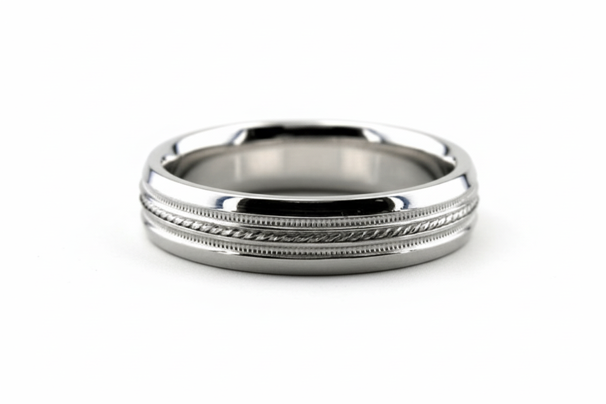 Alliances en or blanc 14 carats Milgrain pour hommes et femmes