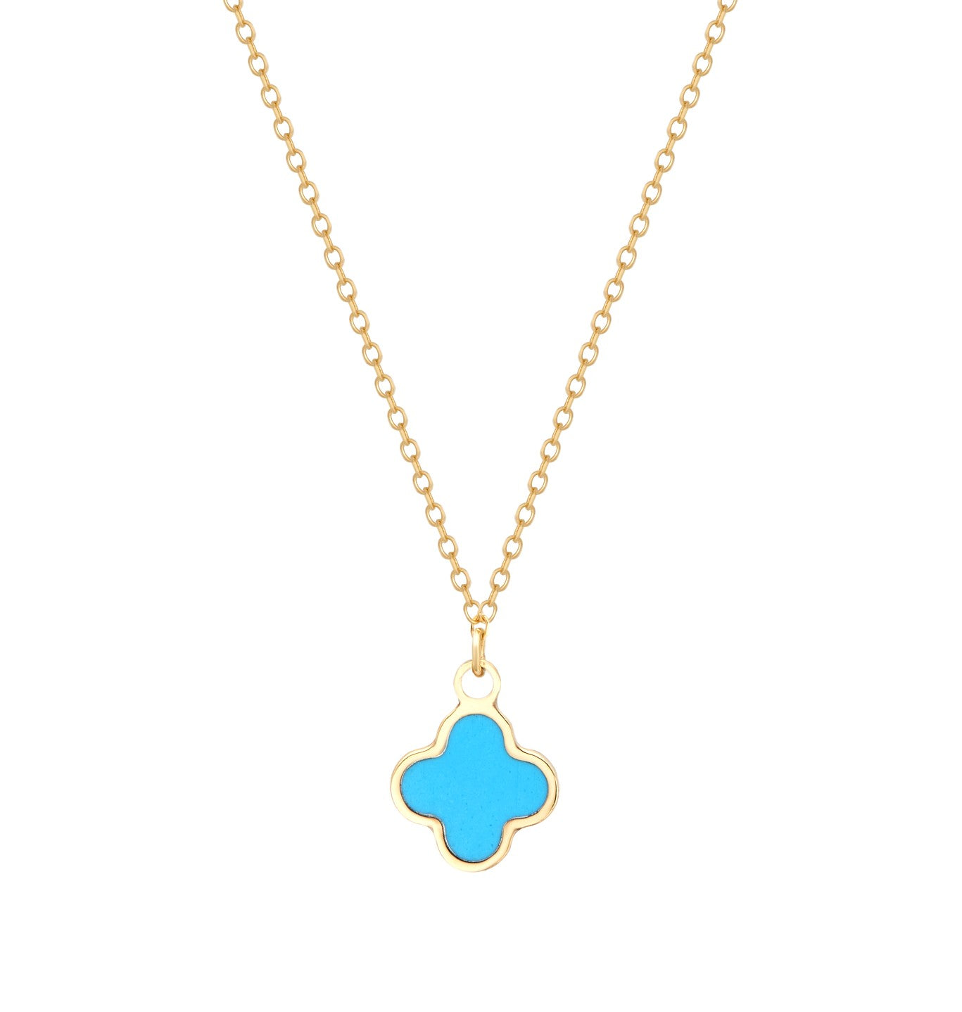 Pendentif ou collier délicat en or jaune 14 carats avec trèfle rose