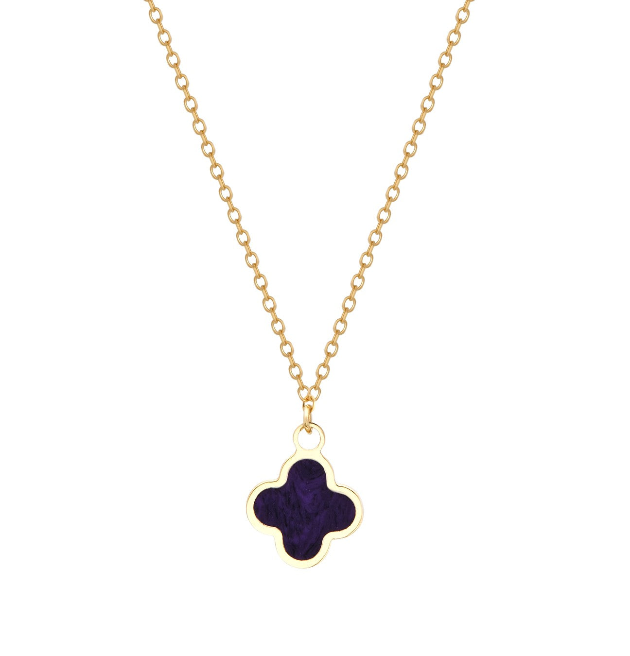 14K Yellow Gold Minimalist Onyx Four Leaf Clover Necklace