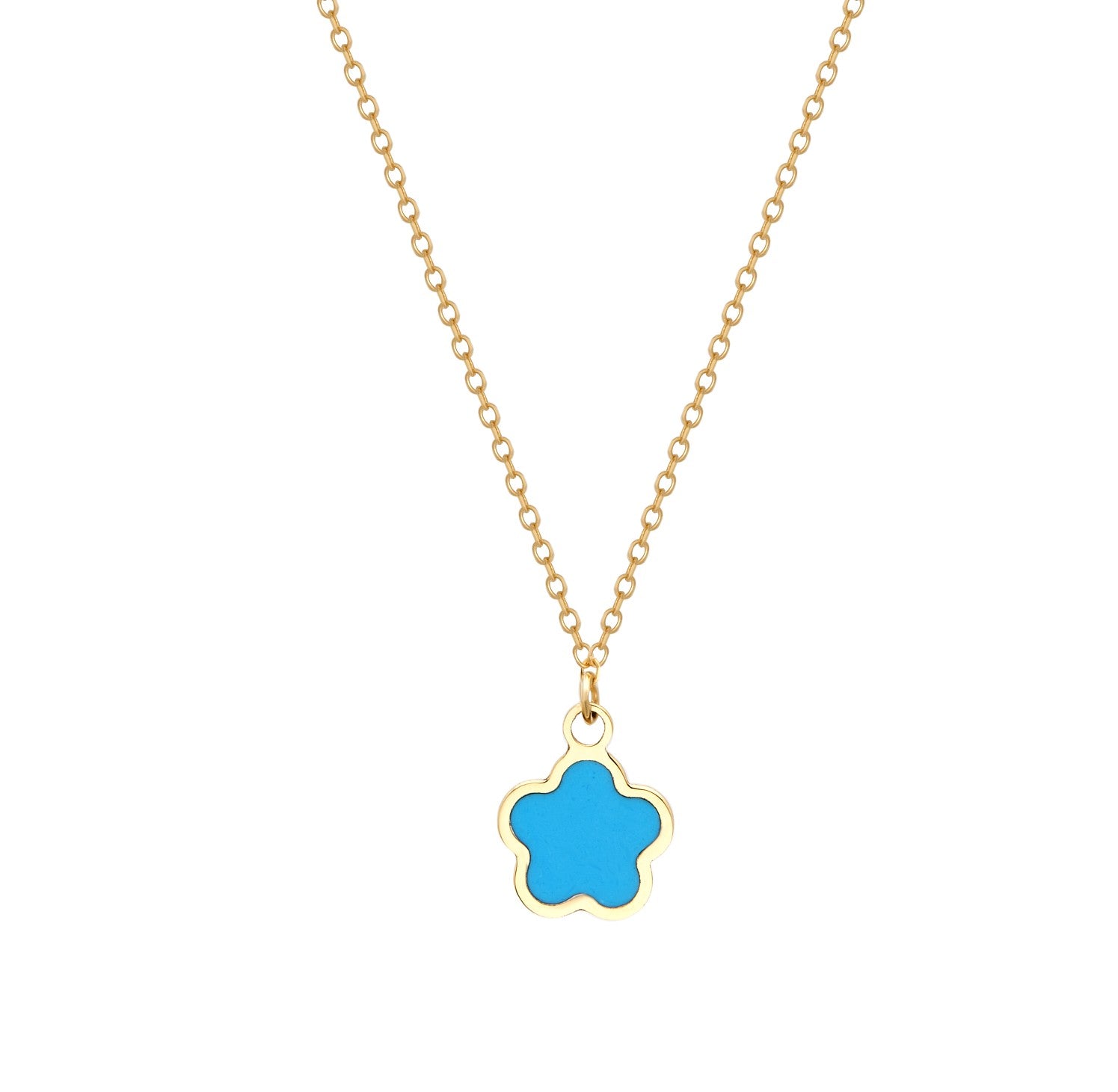 14K Solid Yellow Gold Minimalist Turquoise Daisy Flower Necklace