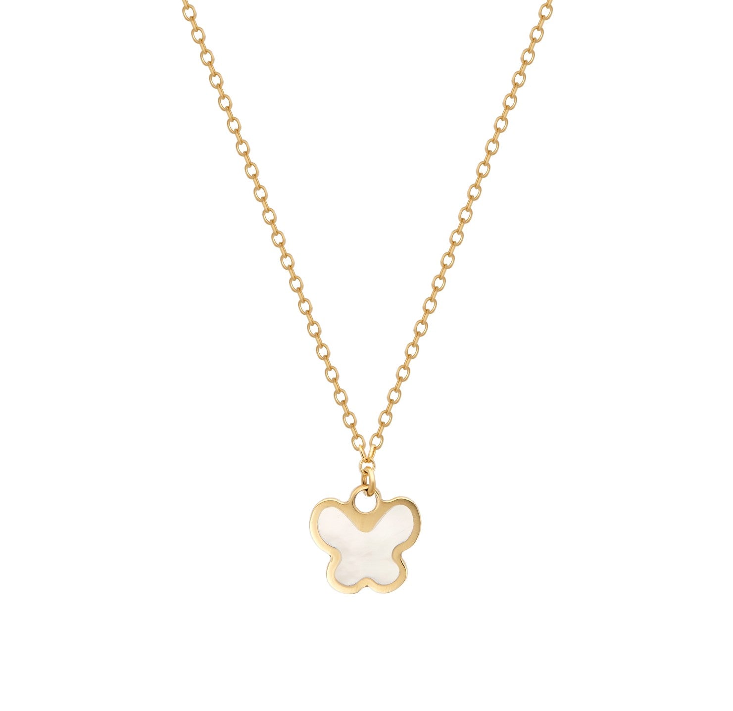 14K Yellow Gold Minimalist Mother of Pearl Butterfly Necklace