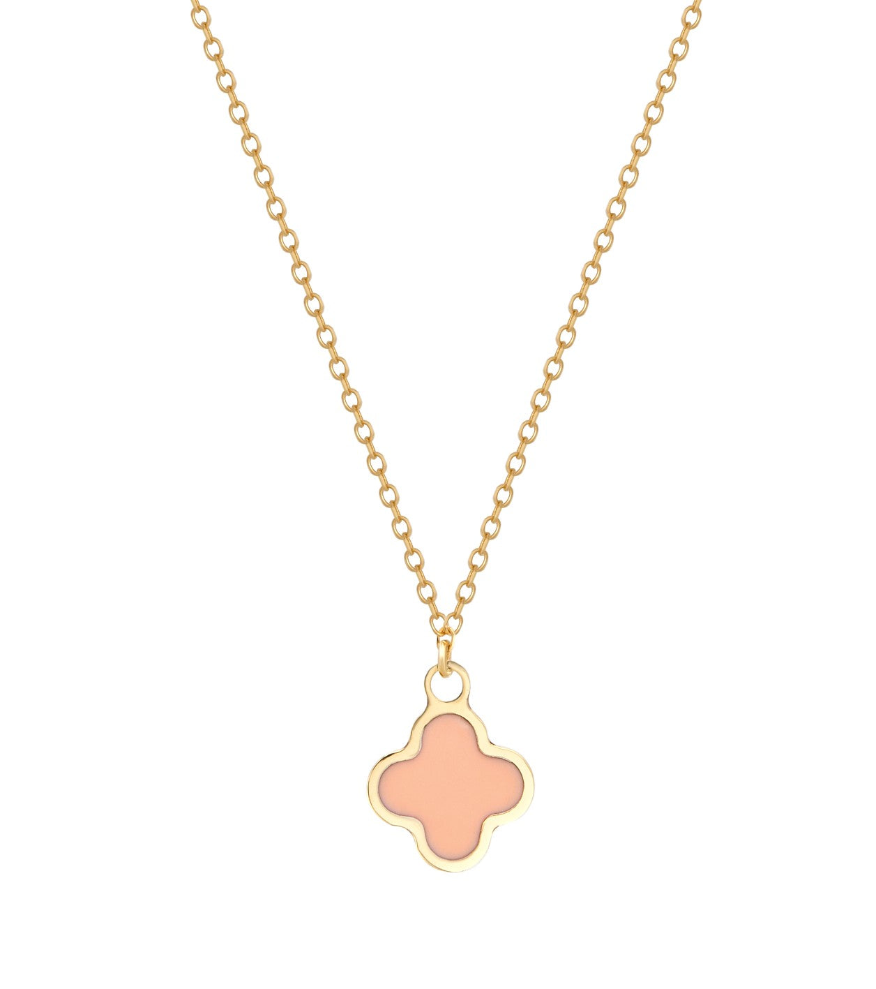Pendentif ou collier délicat en or jaune 14 carats avec trèfle rose