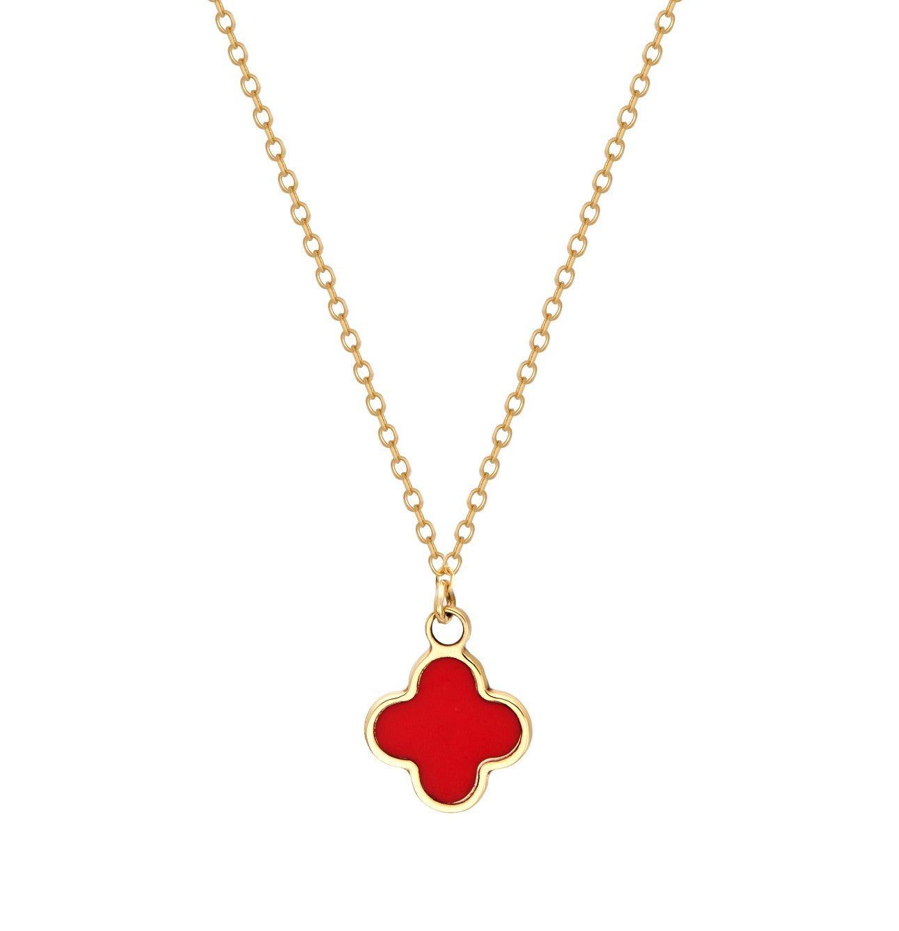 Pendentif ou collier délicat en or jaune 14 carats avec trèfle rose