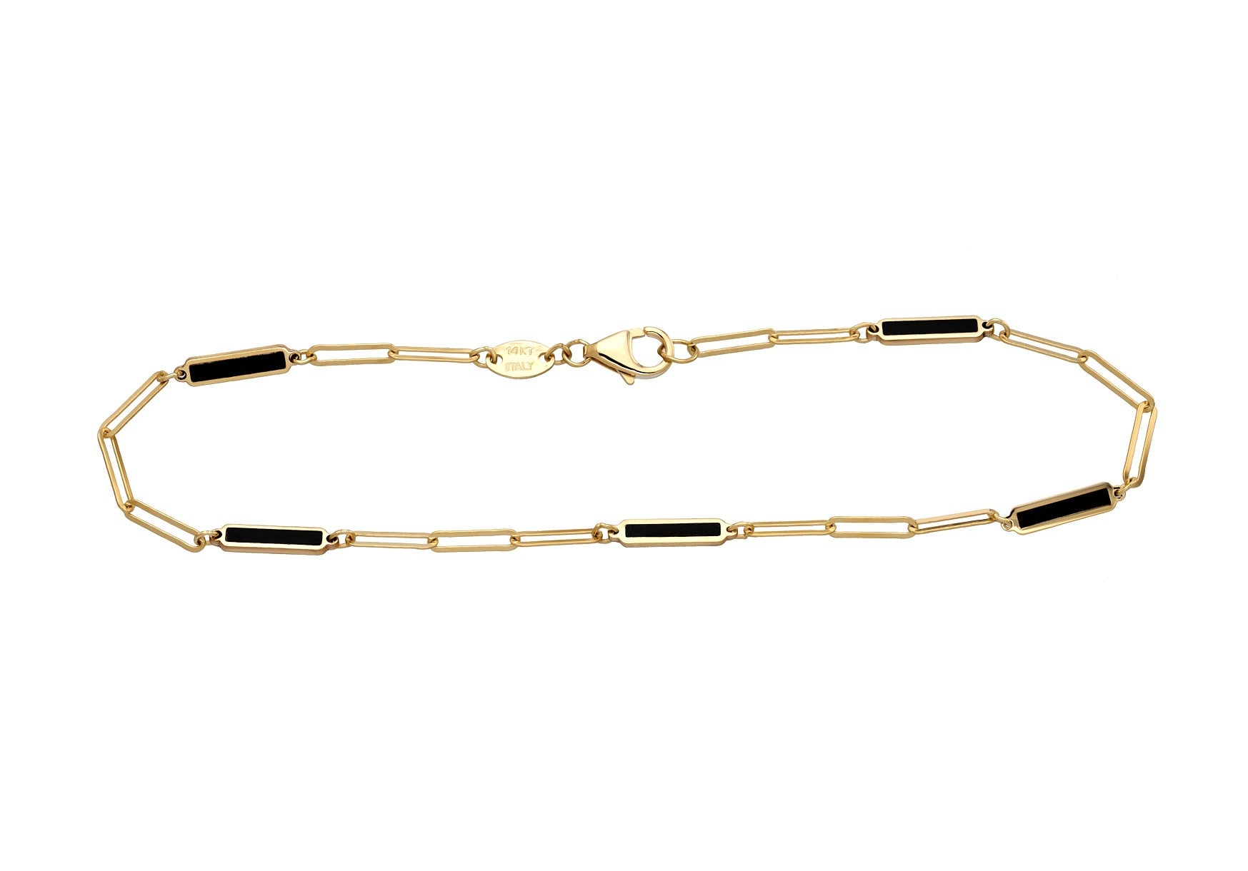 14K Solid Yellow Gold Station Onyx Bar Bracelet